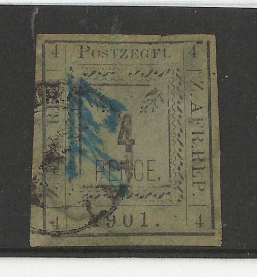 PIETERSBURG-4 PENCE VARIETY-CONTROLLER SIGNATURE IN BLUE-SCARCE-USED