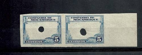 1937 MOZAMBIQUE COMPANY MNH - scarce 5c PROOF IMPERF Punched PAIR with extra Margin -superb PROOF
