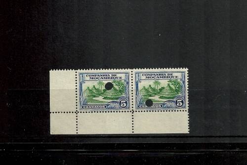 1937 MOZAMBIQUE COMPANY scarce 5c  PROOF with PERF Punched - PAIR with extra Margin -stunning PROOF
