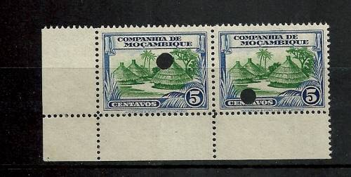 1937 MOZAMBIQUE COMPANY scarce 5c  PROOF with PERF Punched - PAIR with extra Margin -stunning PROOF
