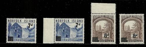 NORFOLK Island MNH 1958 - "SURCHARGES"  scarce SG 21-22 (2)  £ 16 x 2 sets with, w/o margin