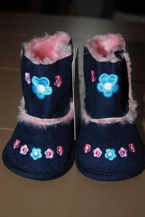 Pink/Navy Girls Pre walker Boots with Floral detail   Age 3 - 6 months (height 62cm - 68cm)