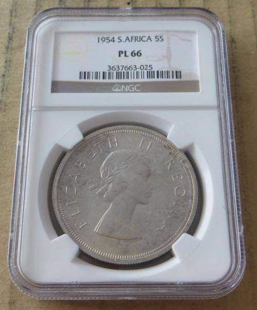 1954 South Africa 5 Shilling Crown PL66 NGC Graded