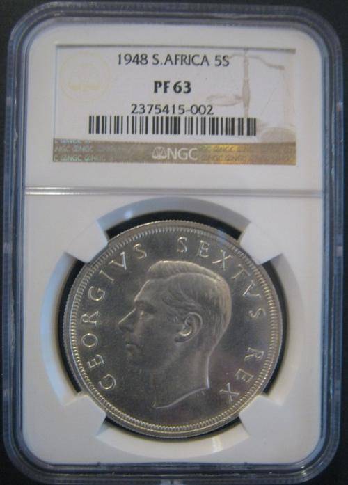 *** 1948 - SA UNION 5 SHILLINGS(CROWN) - NGC GRADED PF63 ***