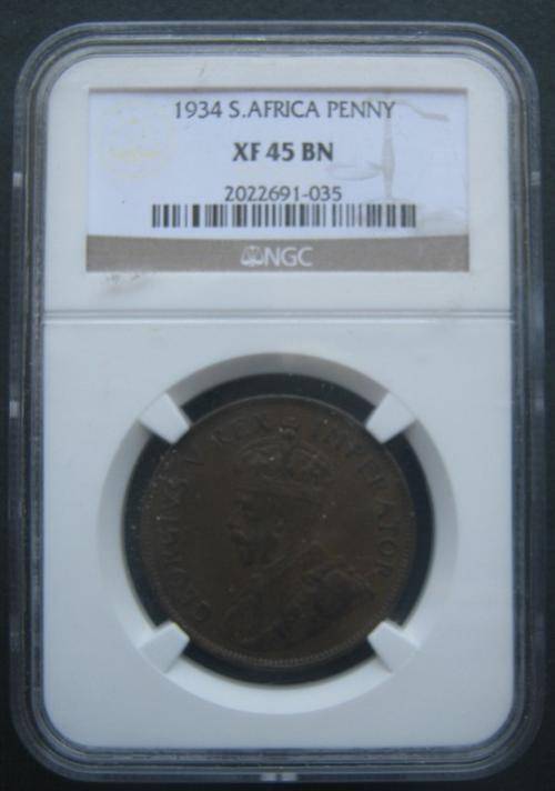 *** 1934 - SA PENNY - NGC GRADED XF45 BN ***