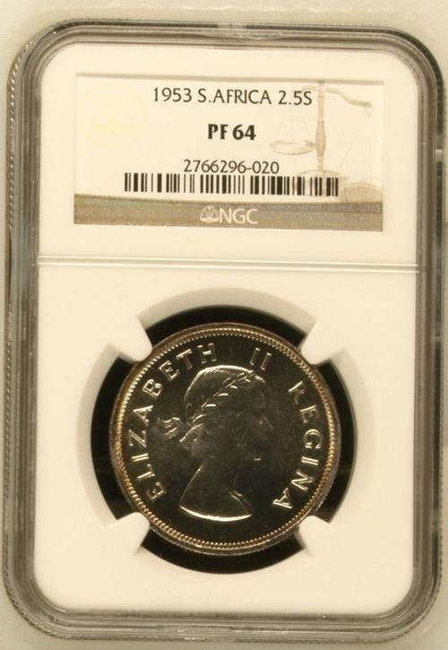 *** 1953 - SA 2 1/2 SHILLING - NGC GRADED PF64 ***