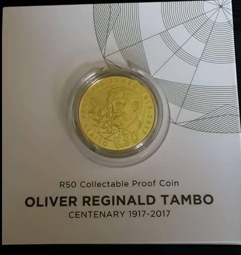 2017 - SA R50 COLLECTABLE PROOF COIN - OLIVER TAMBO - BASE METAL-  IN FOLDER AS ISSUED