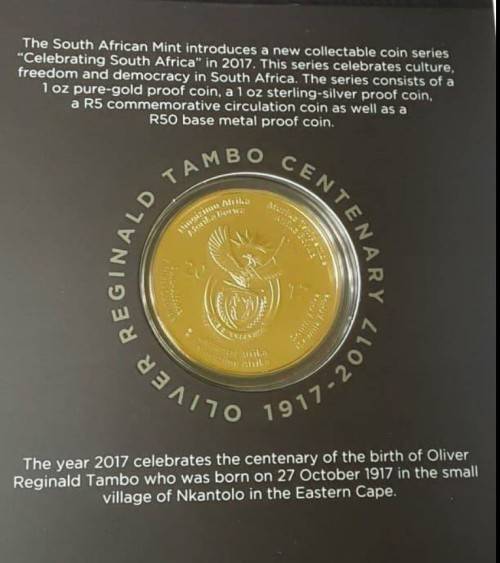 2017 - SA R50 COLLECTABLE PROOF COIN - OLIVER TAMBO - BASE METAL-  IN FOLDER AS ISSUED