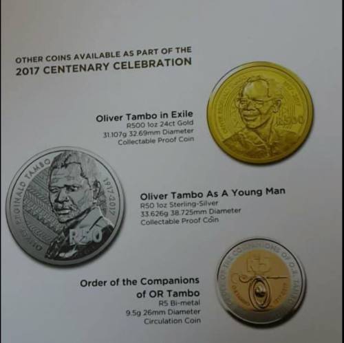 2017 - SA R50 COLLECTABLE PROOF COIN - OLIVER TAMBO - BASE METAL-  IN FOLDER AS ISSUED