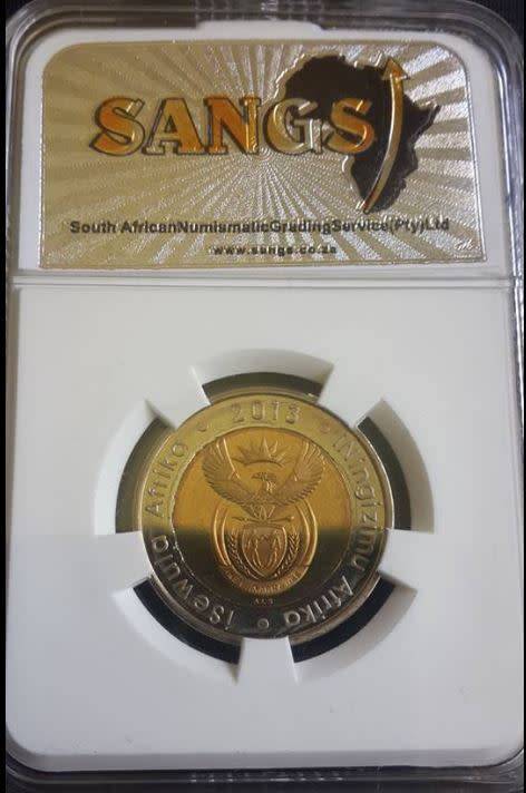 *** 2013 - SA R5 - STRUCK ON THE "OOM PAUL" MINT PRESS - SANGS GRADED PL62 ***