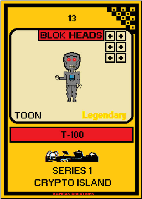 Blok Heads NFT (13) T-100 1/111 Legendary Toon (WAX Wallet) FREE SHIPPING