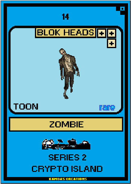 Blok Heads S2 NFT (14) Zombie 1/222 Rare Toon (WAX Wallet) FREE SHIPPING
