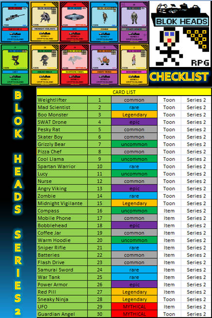 Blok Heads Series 2 NFT Check List 1/1000 Common Toon (WAX Wallet) FREE SHIPPING