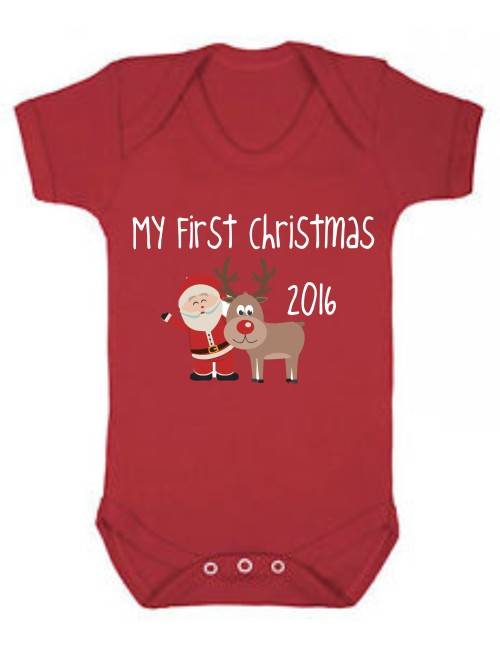 My First Christmas 2016 Red baby grow