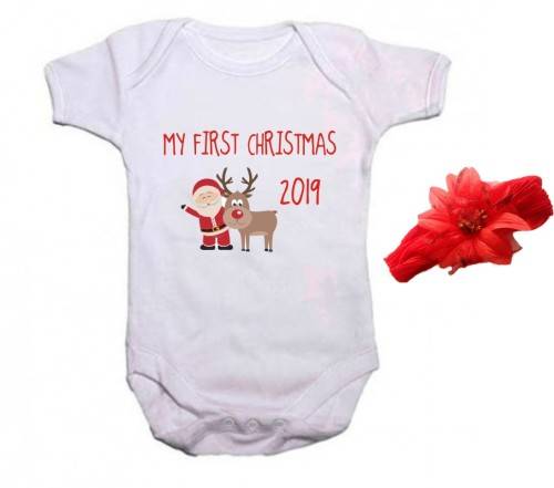 My First Christmas Reindeer 2019 baby grow & headband combo