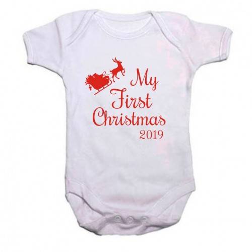My First Christmas Reindeer sleigh 2019 baby grow