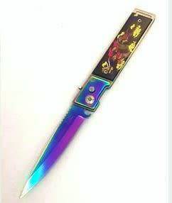 Flick Knife - Chinese Dragon Print and iridescent blade
