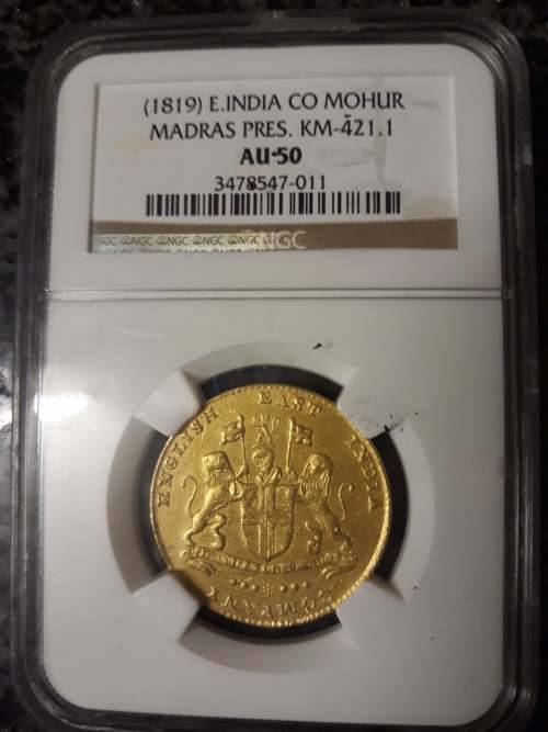 1819 Gold Mohur, NGC slabbed, Excellent condition
