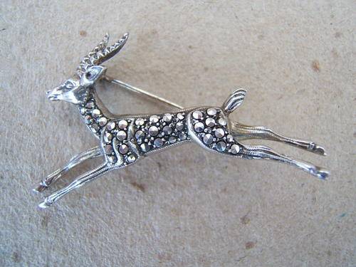 Sterling Silver And Marcasite Springbok Brooch