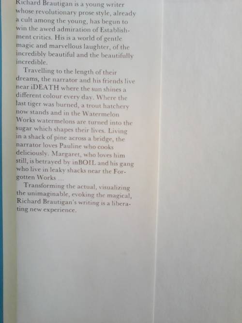 In Watermelon Sugar (1970 Hardcover) Richard Brautigan