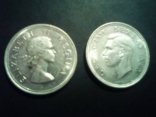 2 x South Africa 5s Silver Crowns Circa 1952 / 1953 - Sold as one lot