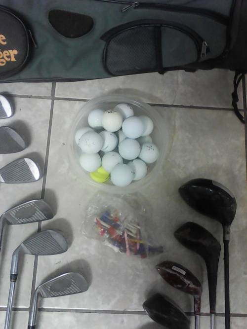 Golf Bag, Clubs, Irons, Balls @ Tee's - Sold as one lot (See description)