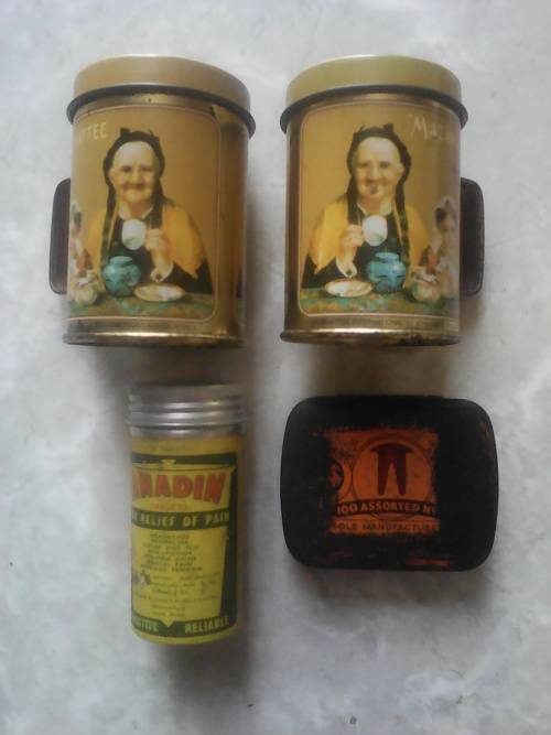 Vintage Tin Mazawattee Salt @ Pepper Set + 2 Other Vintage Items