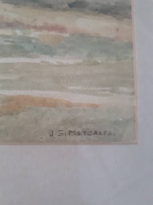 J.S. Metcalfe Watercolor `Scene In Front Of Thornhill Hotel 1929`