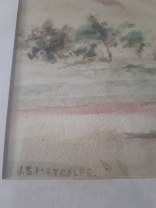 J.S. Metcalfe Watercolor `Scene In Front Of Thornhill Hotel 1929`