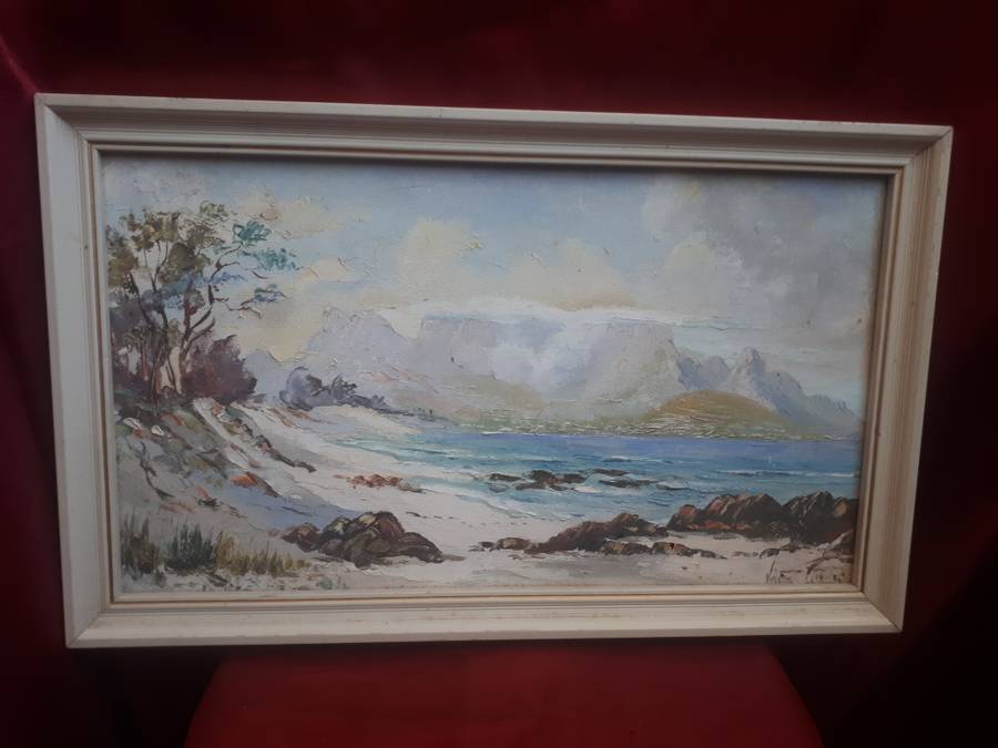 Popular SA Artist Vincent Olivier`Table Mountain`Oil on Board Signed