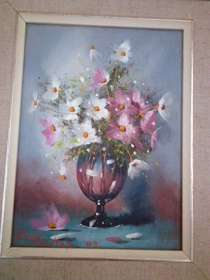 Popular 20th Century SA Artist Dirk Venter Oil on Board `Still life flowers` Signed & Dated 89