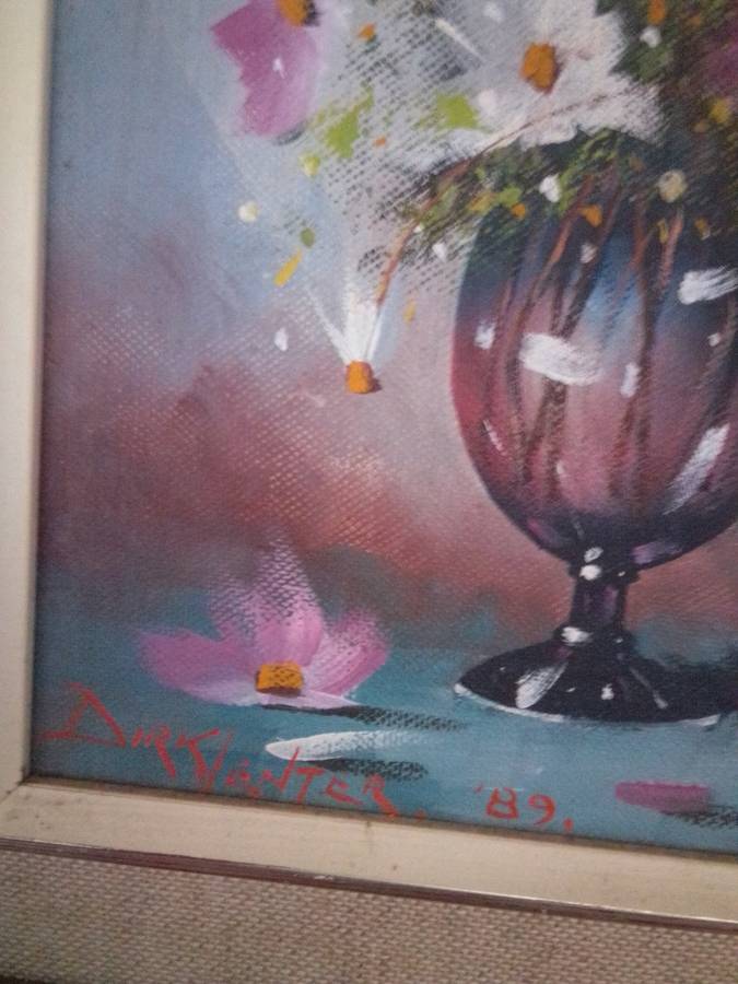 Popular 20th Century SA Artist Dirk Venter Oil on Board `Still life flowers` Signed & Dated 89