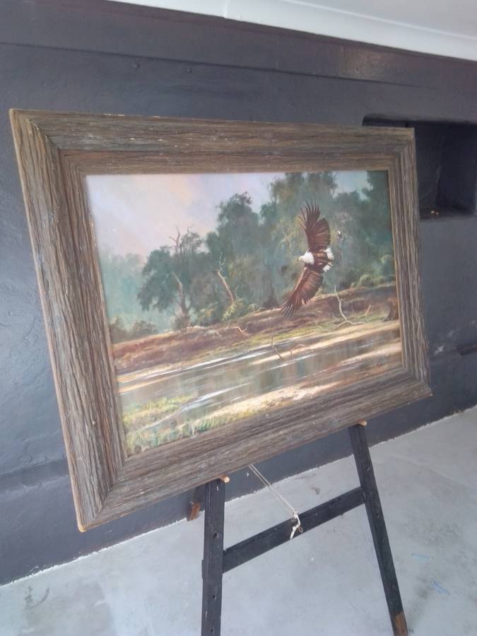 Internationally Acclaimed 20th-C SA Artist Charl Moller Oil on Canvas 'Fish Eagle'