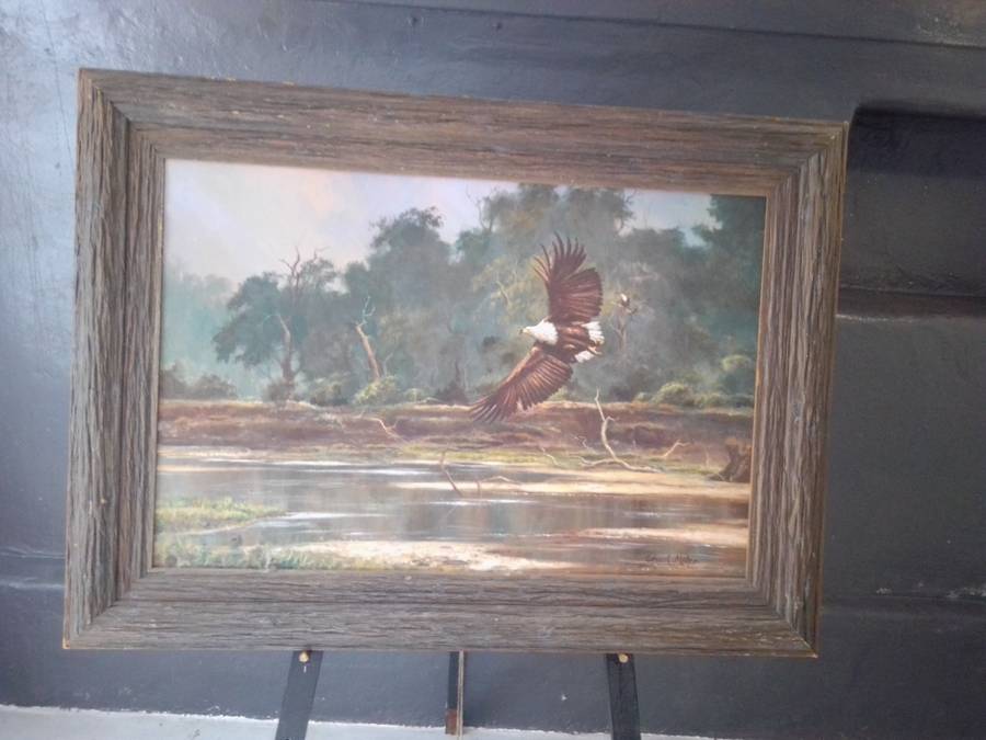 Internationally Acclaimed 20th-C SA Artist Charl Moller Oil on Canvas 'Fish Eagle'