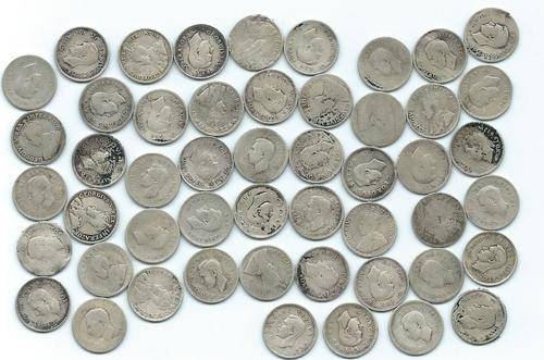 3 PENCE LOT OF 50 COINS (1923-1949)