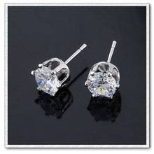 ***925 STERLING  SILVER*** 6MM CLEAR CRYSTAL EAR STUDS