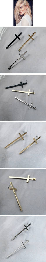 ***TRENDY*** BLACK CROSS EAR STUDS