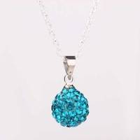 LIGHT BLUE SHAMBALA NECKLACE WITH CHAIN 18 INCH LONG