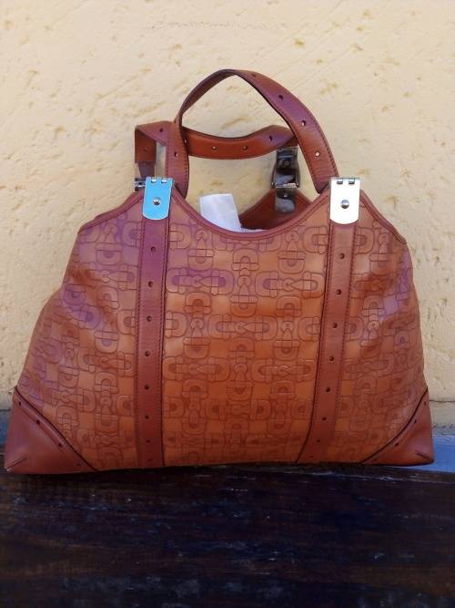 Gucci Calfskin Horsebit Embossed Large Shoulder Bag