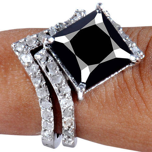 SOLID 925 SILVER -5.25ct - Stunning Black Moissanite Diamond Ring! ***NATURAL DIAMONDS**+ BAND