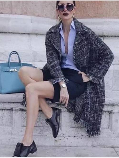 Zara Women Frayed Tweed Coat