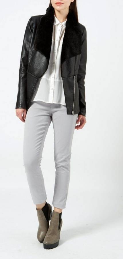 Faux Leather Jacket with fur collar
