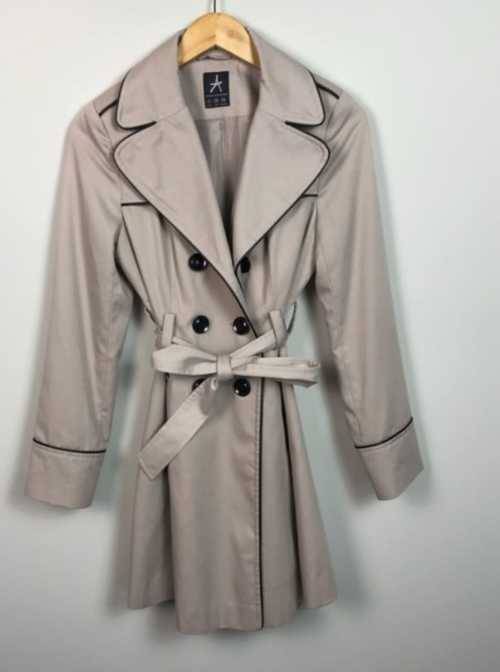 Beautiful Beige Trench Coat with faux leather trim