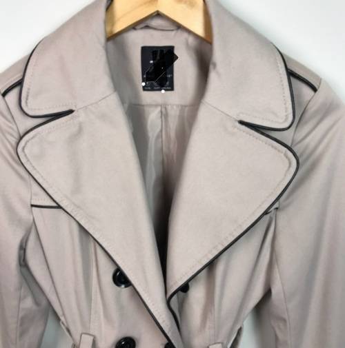 Beautiful Beige Trench Coat with faux leather trim