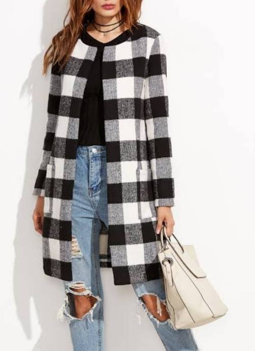 Beautiful Collarless Check coat
