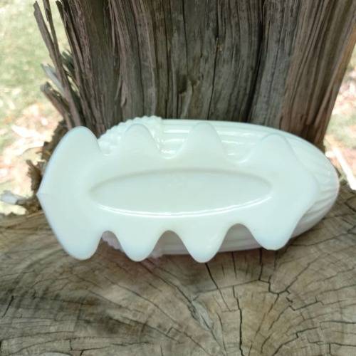 Vintage Milk glass Acorn squirrel dish