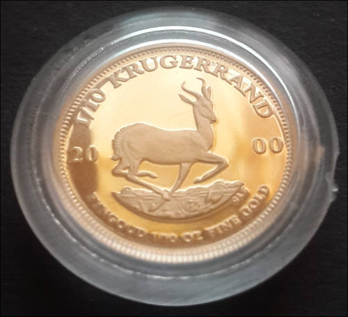 R1 START ***2000 PROOF 1/10TH KRUGER RAND ENCAPTULATED IN BOX***