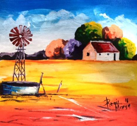 Beautiful acrylic painting by Regis Manje titled- Oom Piet se plaashuis