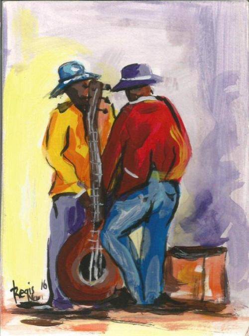 Beautiful acrylic painting by artist Regis Manje titled Music men