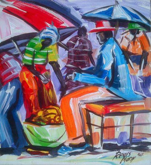 Beautiful acrylic painting by artist Regis Manja titled-Busy Market